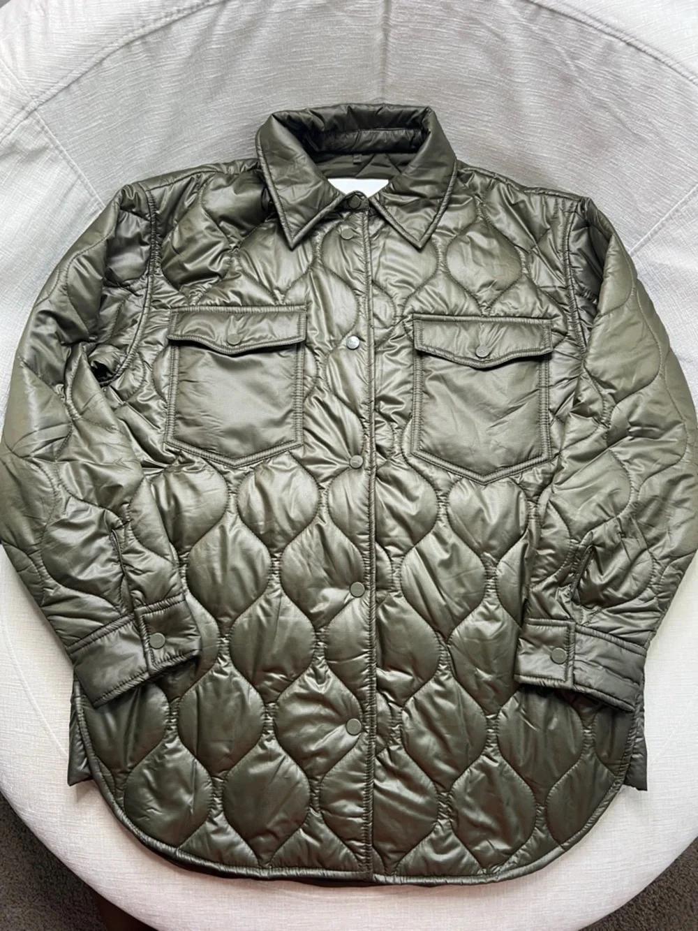 Mango Quilted Olive Green Snap-Front Jacket